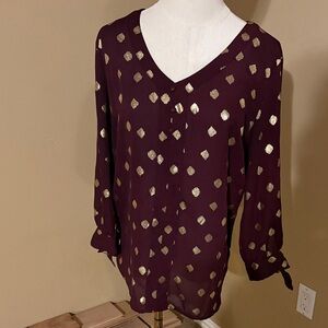 Chic Burgundy Blouse with Gold Accents